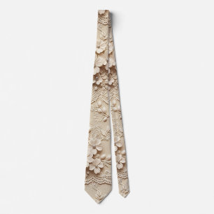 Pink Flowers Lace Look Tie