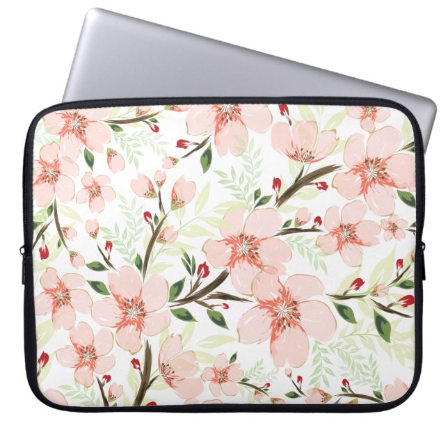 Pink flowers laptop sleeve (Front)