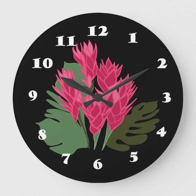 Pink Flowers Large Clock (Front)