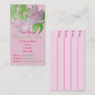 Pink flowers leaves floral art florist business card