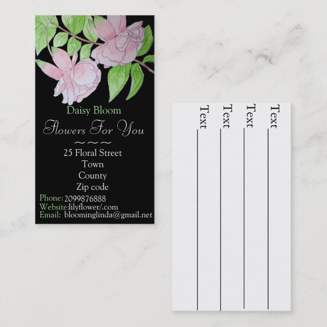 Pink flowers leaves floral art florists business card (Front/Back)