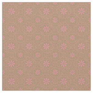 Pink Flowers Light Brown   Floral Block Pattern Fabric