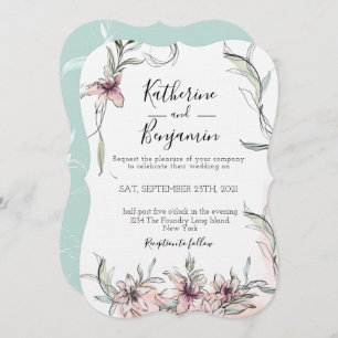 Pink Flowers Lilies Wedding Invitation