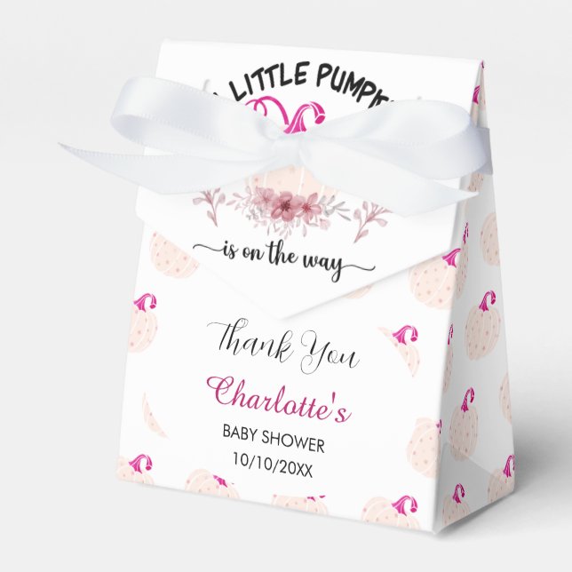 Pink Flowers Little Pumpkin Baby Shower | Girl Favour Box (Front Side)