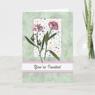 Pink  Flowers, Lt Green Water Colour You're Invite