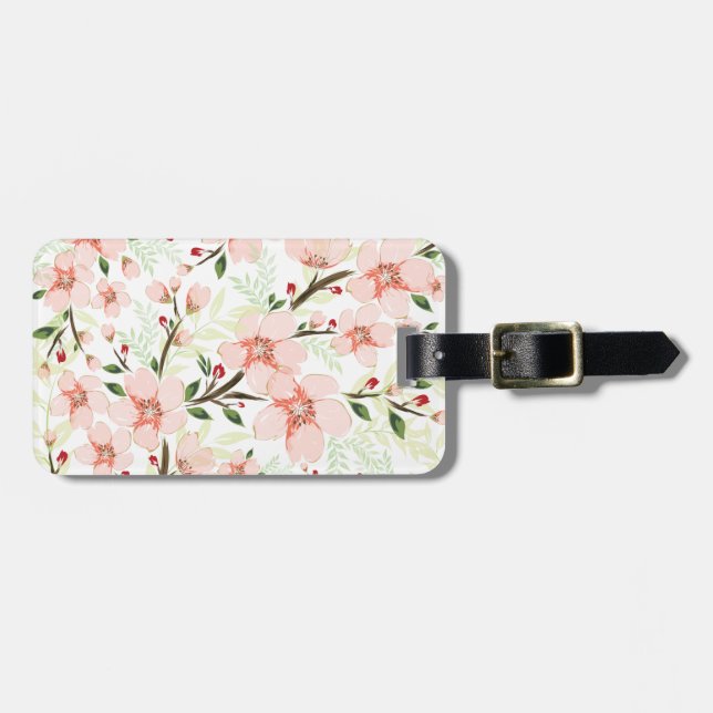 Pink flowers luggage tag (Front Horizontal)