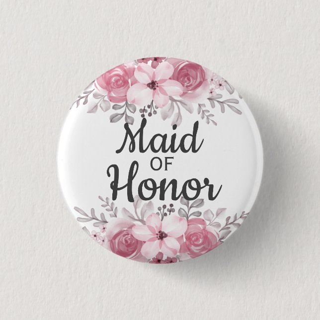 Pink Flowers maid of honour  3 Cm Round Badge (Front)