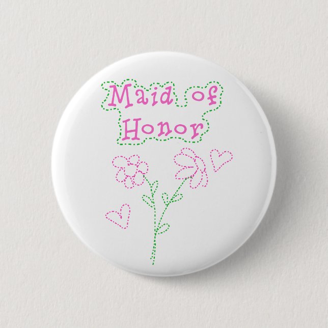 Pink Flowers Maid of Honour 6 Cm Round Badge (Front)