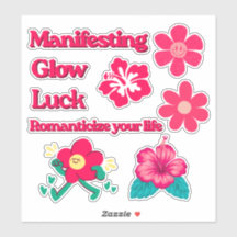 Pink Flowers Manifesting Luck Stickers
