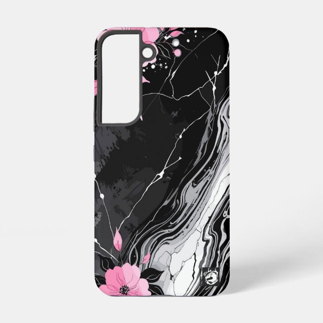 Pink Flowers Marble Samsung Galaxy S22 Case (Back)