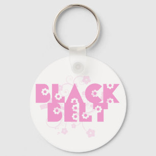 Pink Flowers Martial Arts Black Belt Keychain