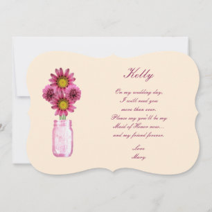 Pink Flowers Mason Jar Maid Of Honour Card