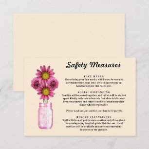 Pink Flowers Mason Jar Safety Measures Enclosure Card