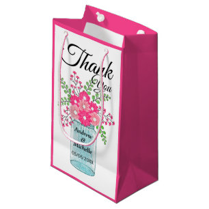 Pink Flowers Mason Jar Thank You Small Gift Bag