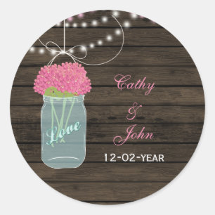 pink flowers mason jar wedding favour stickers