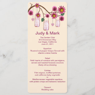 Pink Flowers Mason Jars Menu Card
