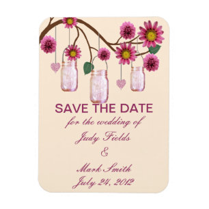Pink Flowers Mason Jars Save The Date Magnet