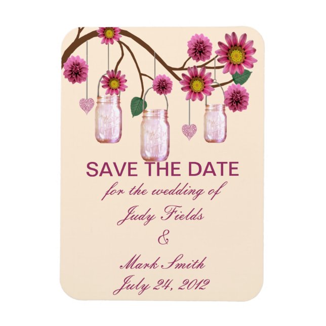 Pink Flowers Mason Jars Save The Date Magnet (Vertical)