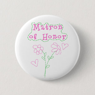 Pink Flowers Matron of Honour 6 Cm Round Badge