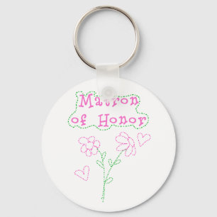 Pink Flowers Matron of Honour Key Ring