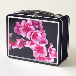 Pink flowers metal lunch box