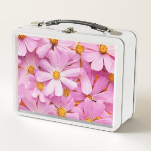 Pink Flowers Metal Lunch Box