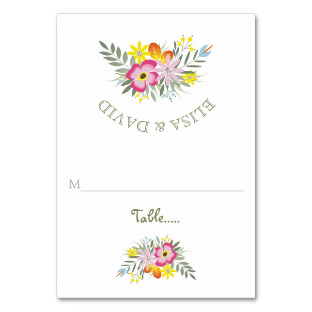 Pink flowers modern wedding folded escort card (Front)