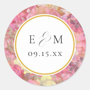 Pink Flowers Monogram Wedding Envelope Seals