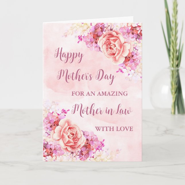 Pink Flowers Mother in Law Happy Mother's Day Card (Front)