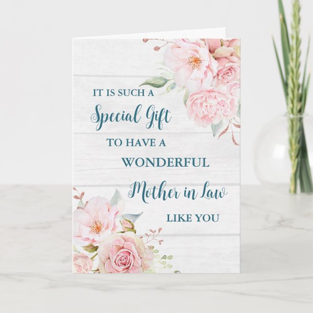 Pink Flowers Mother in Law Happy Mother's Day  Card (Front)