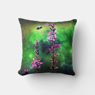 Pink Flowers N Bee Against the World Throw Pillow