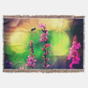 Pink Flowers N Bee Lights Throw Blanket