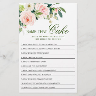 Pink Flowers Name That Cake Bridal Shower Game