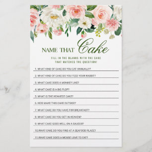 Pink Flowers Name That Cake Bridal Shower Game