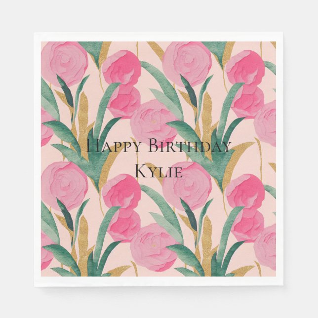Pink Flowers Napkin (Front)
