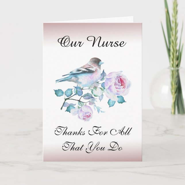 Pink Flowers Nature Nurse Doctor Employee Thank You Card (Front)