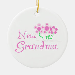 Pink Flowers New Grandma Gifts Ceramic Tree Decoration