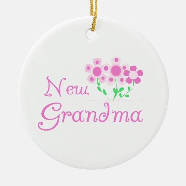 Pink Flowers New Grandma Gifts Ceramic Tree Decoration (Front)