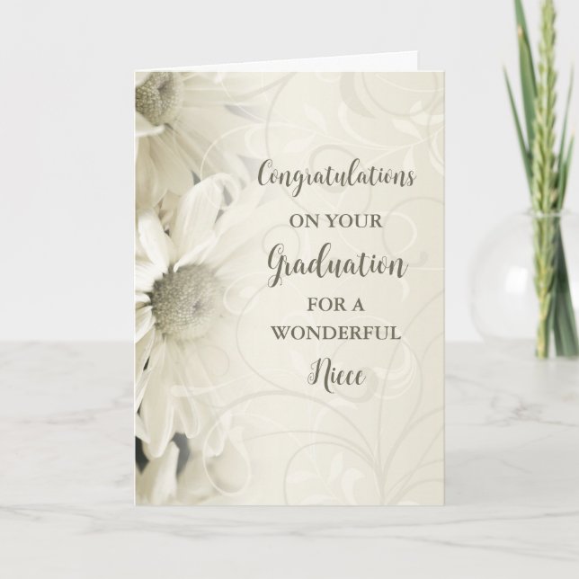 Pink Flowers Niece Congratulations Graduation Card (Front)