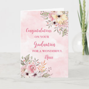 Pink Flowers Niece Congratulations Graduation Card