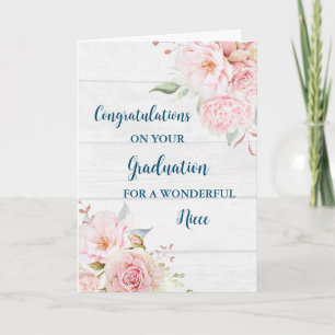 Pink Flowers Niece Congratulations Graduation Card