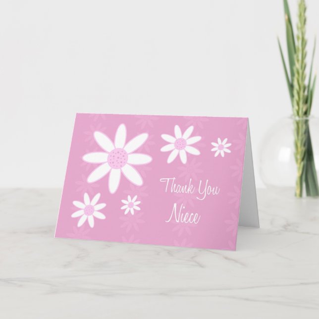 Pink Flowers Niece Thank You Flower Girl Card (Front)