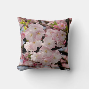 pink flowers of kwanzan cherry cushion