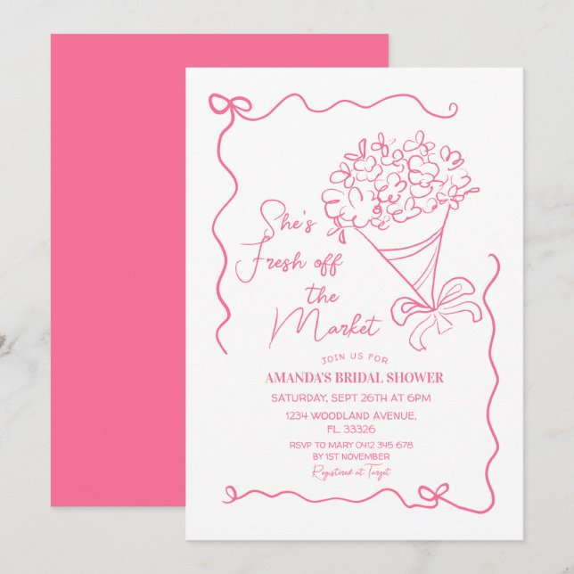 Pink Flowers Off The Market Bridal Shower  Invitation (Front/Back)