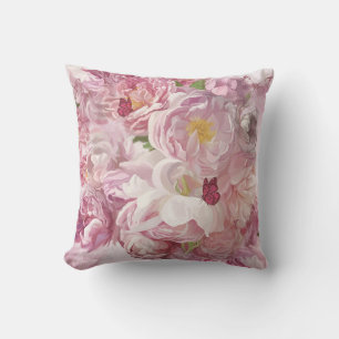 Pink Flowers Oil Painting: Delicate Cushion