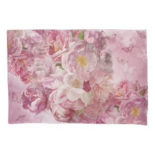 Pink Flowers Oil Painting: Delicate Pillowcase