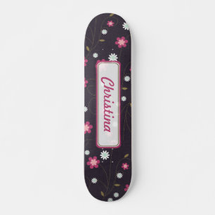 Pink Flowers Old School Skateboard