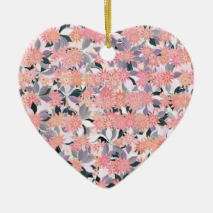 Pink flowers on a background of silver leaves ceramic tree decoration