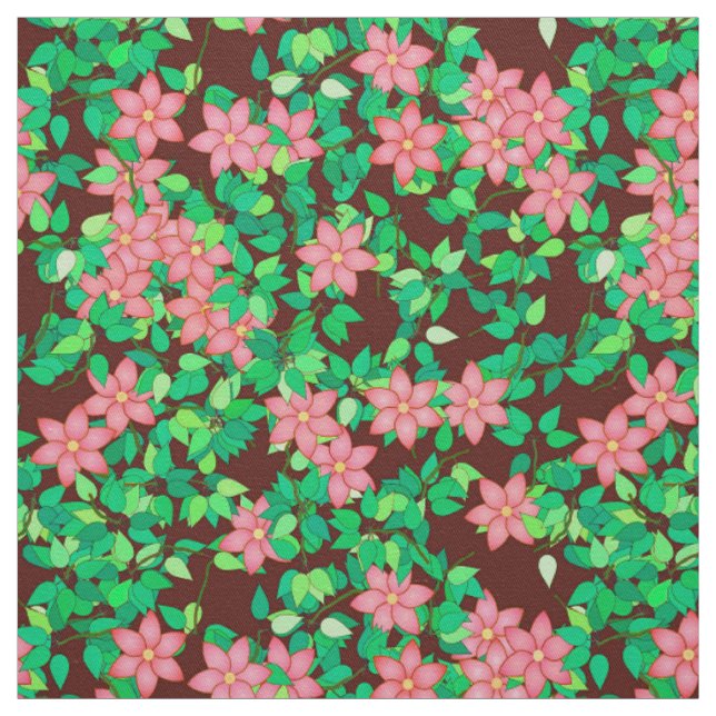 Pink flowers on a chocolate background fabric (Swatch)
