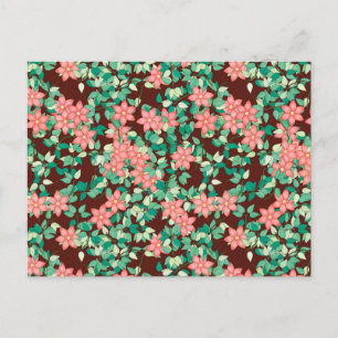 Pink flowers on a chocolate background postcard